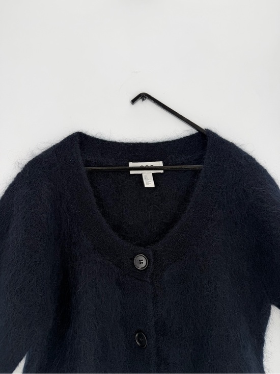 COS Sweaters - Cos Short Sleeve Mohair Blend Fuzzy Button Front Black Cardigan